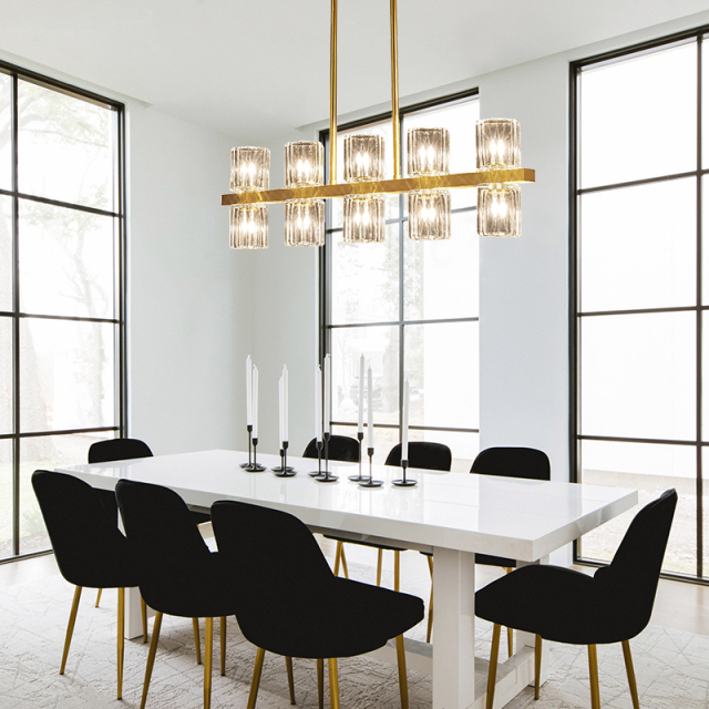 Modern Chic 10-Light Hanging Light Linear Pendant Lighting Chandelier in Cylinder Shades for Living Room Kitchen Island