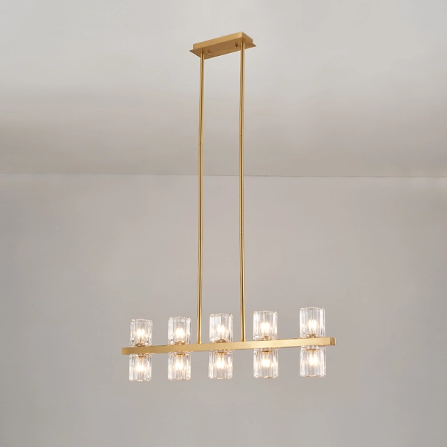 Modern Chic 10-Light Hanging Light Linear Pendant Lighting Chandelier in Cylinder Shades for Living Room Kitchen Island