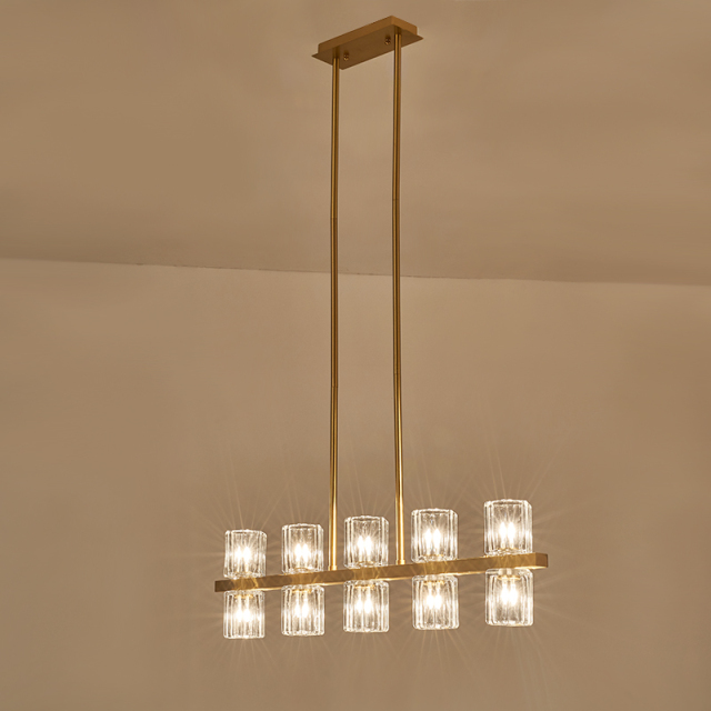 Modern Chic 10-Light Hanging Light Linear Pendant Lighting Chandelier in Cylinder Shades for Living Room Kitchen Island