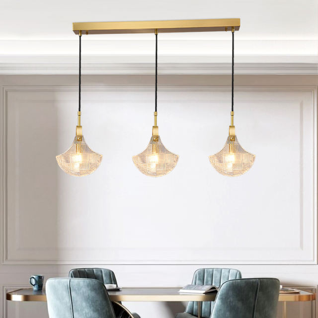 Modern Cluster Pendant Lighting in Rectangle Canopy with Sector Glass Shade for Kitchen Island Dining Table