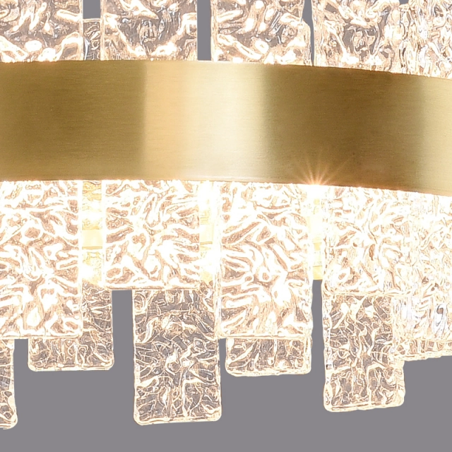 Modern Luxurious Glass Wide LED Round Chandelier in Brass with Strips for Dining Room Living Room