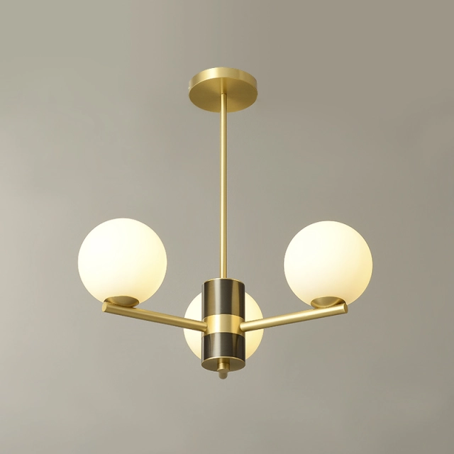 3-Light Mid-century Sputnik Chandelier with Opal Glass Globes for Kitchen Island Living Room