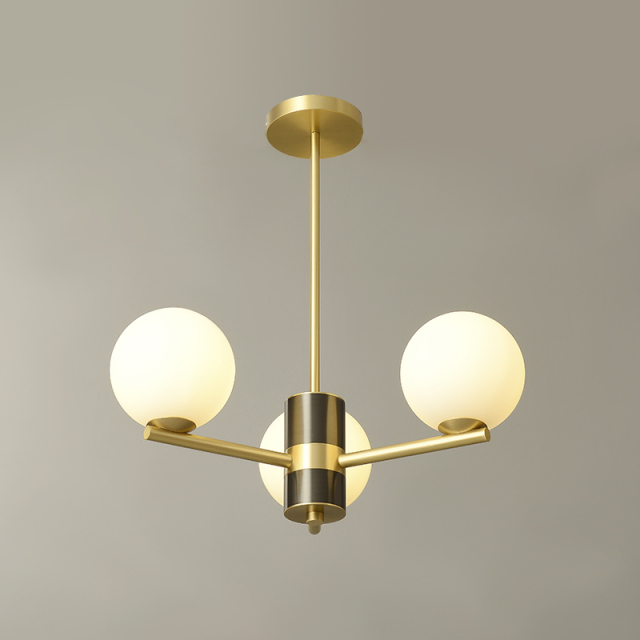 3-Light Mid-century Sputnik Chandelier with Opal Glass Globes for Kitchen Island Living Room