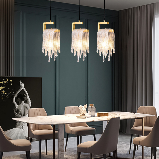 Modern Glass Gold Waterfall 1-Light Pendant Light for Dining Room/ Bedroom