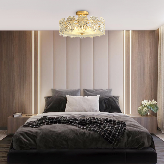 Glam Modern Sparkle Flush Mount Ceiling Light in Glass Circle Round Shape for Living Room Dining Room Bedroom