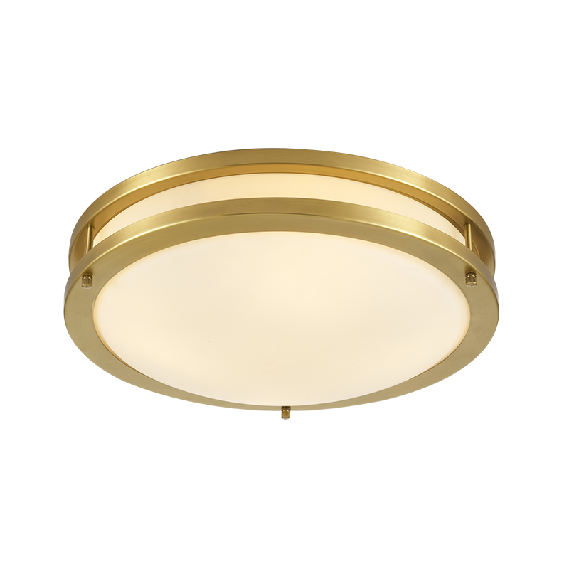 Modern Gold Round Glass Shade Two-tiered Metal LED Flush Mount Ceiling Lights for Living Room Bedroom