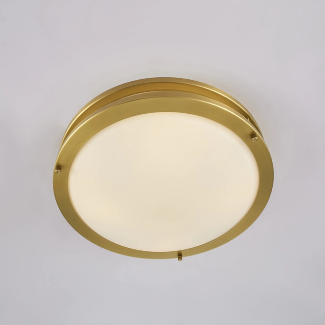 Modern Gold Round Glass Shade Two-tiered Metal LED Flush Mount Ceiling Lights for Living Room Bedroom