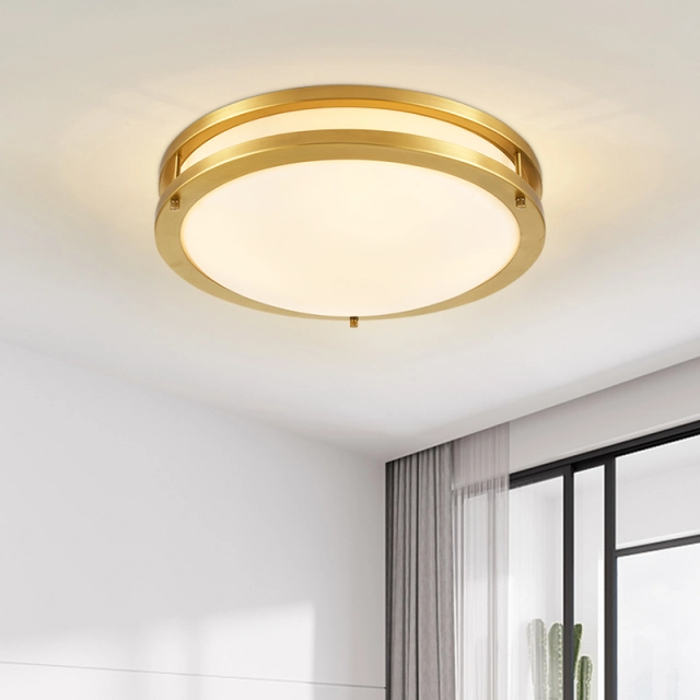 Modern Gold Round Glass Shade Two-tiered Metal LED Flush Mount Ceiling Lights for Living Room Bedroom