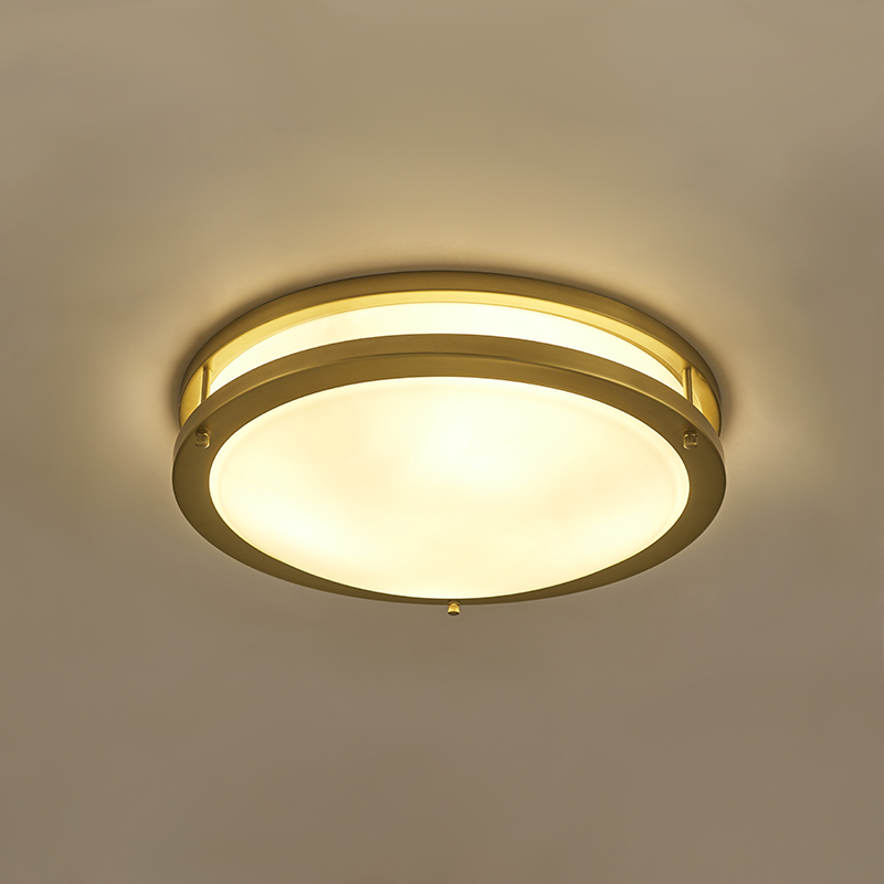 Modern Gold Round Glass Shade Two-tiered Metal LED Flush Mount Ceiling Lights for Living Room Bedroom