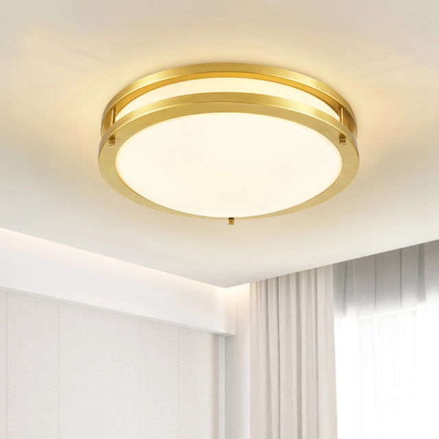 Modern Gold Round Glass Shade Two-tiered Metal LED Flush Mount Ceiling Lights for Living Room Bedroom