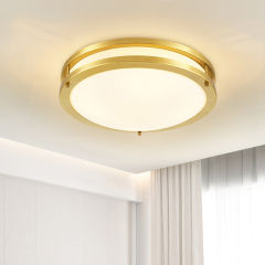 Modern Gold Round Glass Shade Two-tiered Metal LED Flush Mount Ceiling Lights for Living Room Bedroom