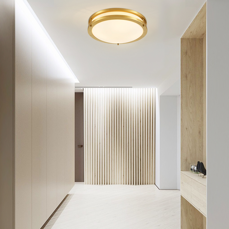 Modern Gold Round Glass Shade Two-tiered Metal LED Flush Mount Ceiling Lights for Living Room Bedroom