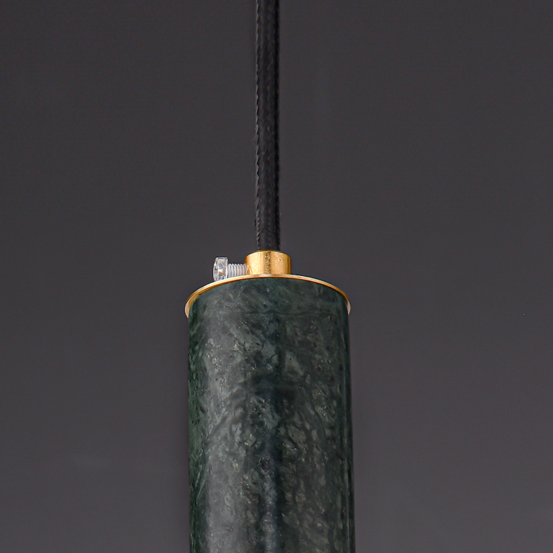 Nordic Style Long-strip Mini Slender Cylinder Pendant Light Hanging Lights with Marble Shade for Kitchen/ Bedroom
