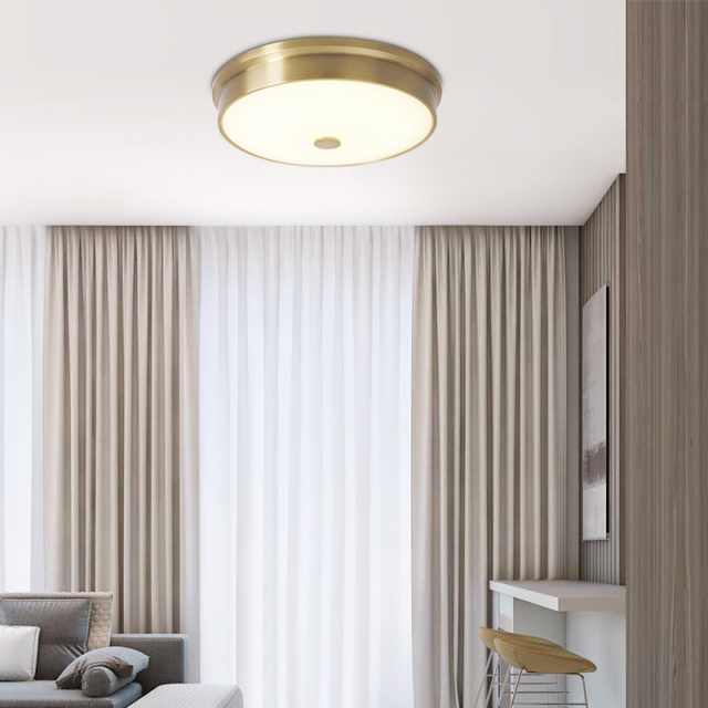 Modern Gold Round Glass Shade LED Flush Mount Ceiling Lights for Living Room Study Room