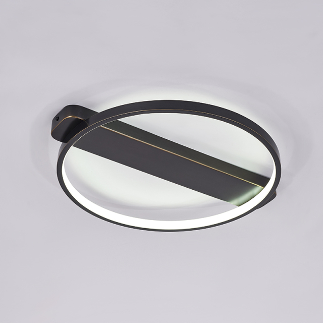 Minimalist Modern Black Round Glass Shade Hollow Surface LED Flush Mount Ceiling Lights for Living Room Study Room