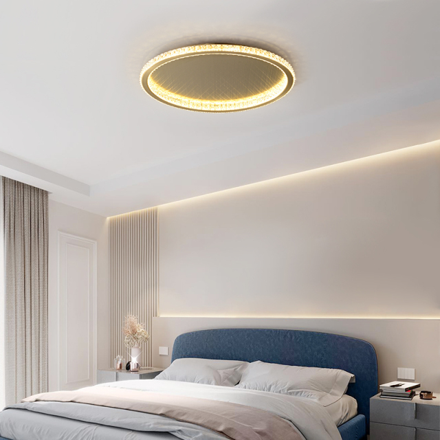 Unique Modern Brass Chic Acrylic Round Circle Ring Hollow LED Flush Mount Ceiling Lights for Living Room Study Room