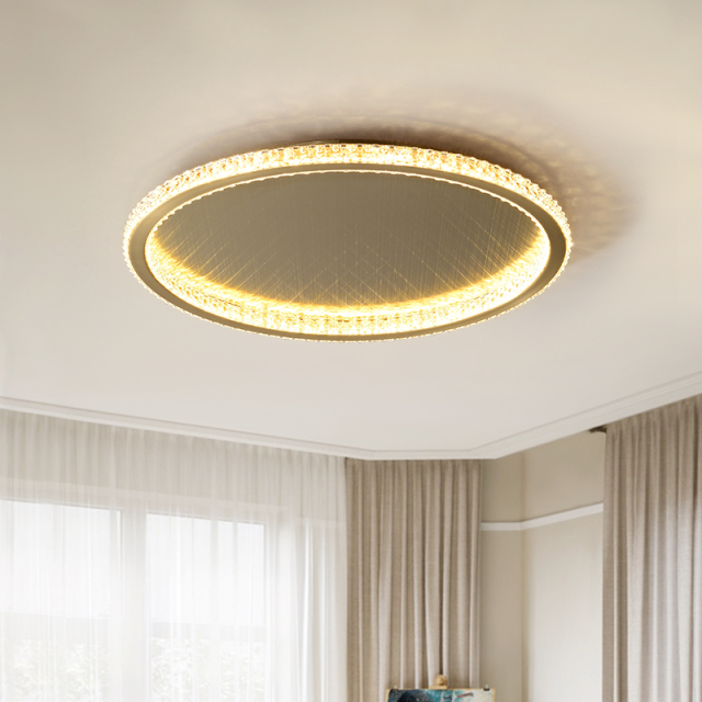 Unique Modern Brass Chic Acrylic Round Circle Ring Hollow LED Flush Mount Ceiling Lights for Living Room Study Room