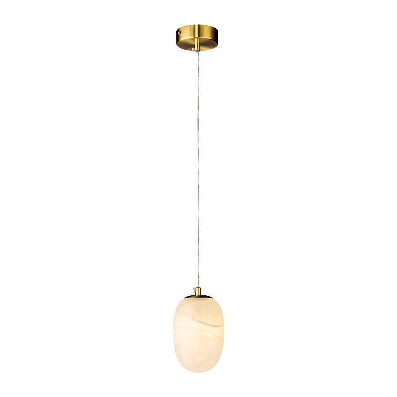 Modern Transmission Pendant Light in Gold Finish with Oval Globe Marble Stone Diffuser for Kitchen/Dining Room