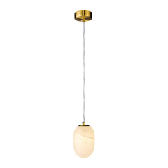 Modern Transmission Pendant Light in Gold Finish with Oval Globe Marble Stone Diffuser for Kitchen/Dining Room
