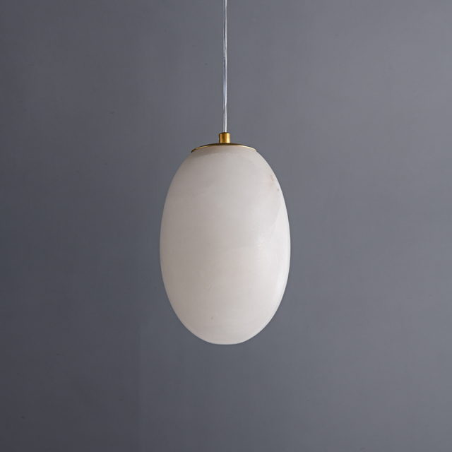 Modern Transmission Pendant Light in Gold Finish with Oval Globe Marble Stone Diffuser for Kitchen/Dining Room