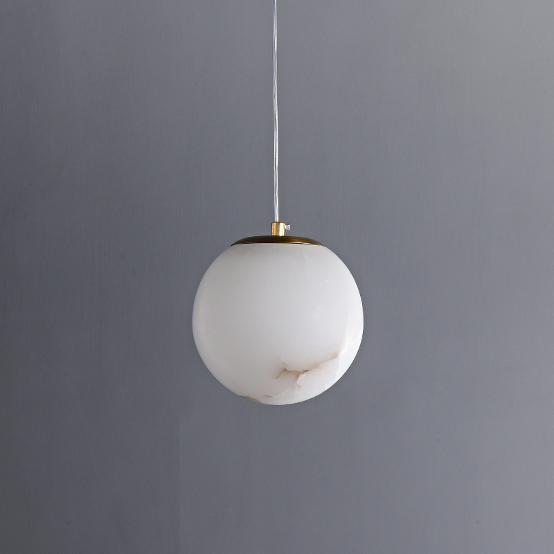 Modern Gold Transmission Pendant Light with Round Ball Marble Stone Diffuser for Kitchen/Bedside