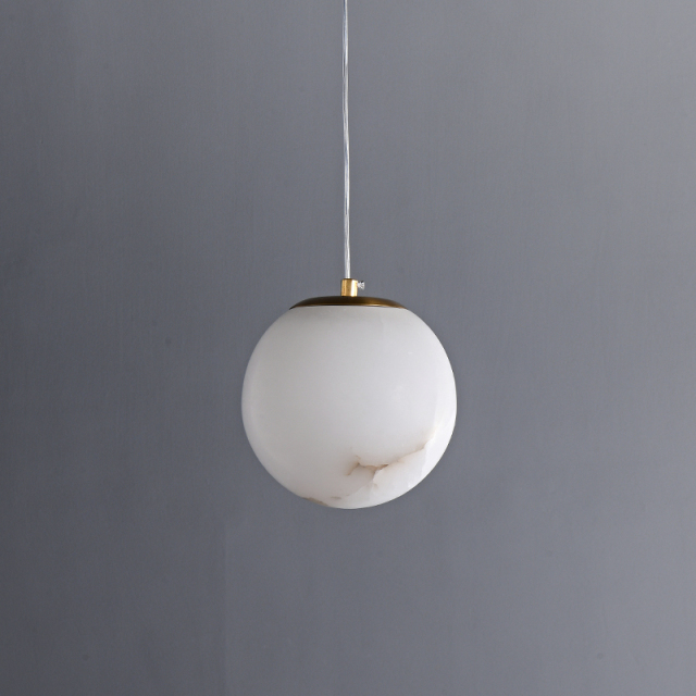 Modern Gold Transmission Pendant Light with Round Ball Marble Stone Diffuser for Kitchen/Bedside