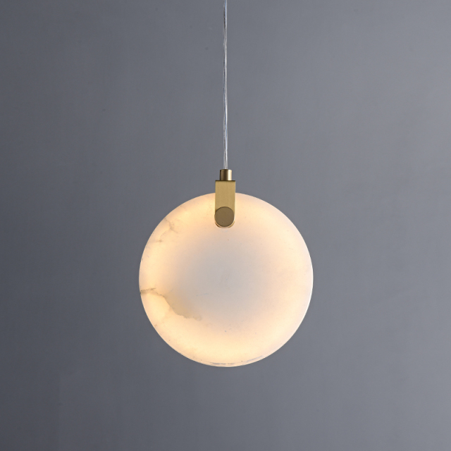 Glam Modern Gold Pendant Light with Transmission Marble Stone Shade Diffuser for Kitchen/Dining Room