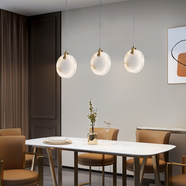 Glam Modern Gold Pendant Light with Transmission Marble Stone Shade Diffuser for Kitchen/Dining Room