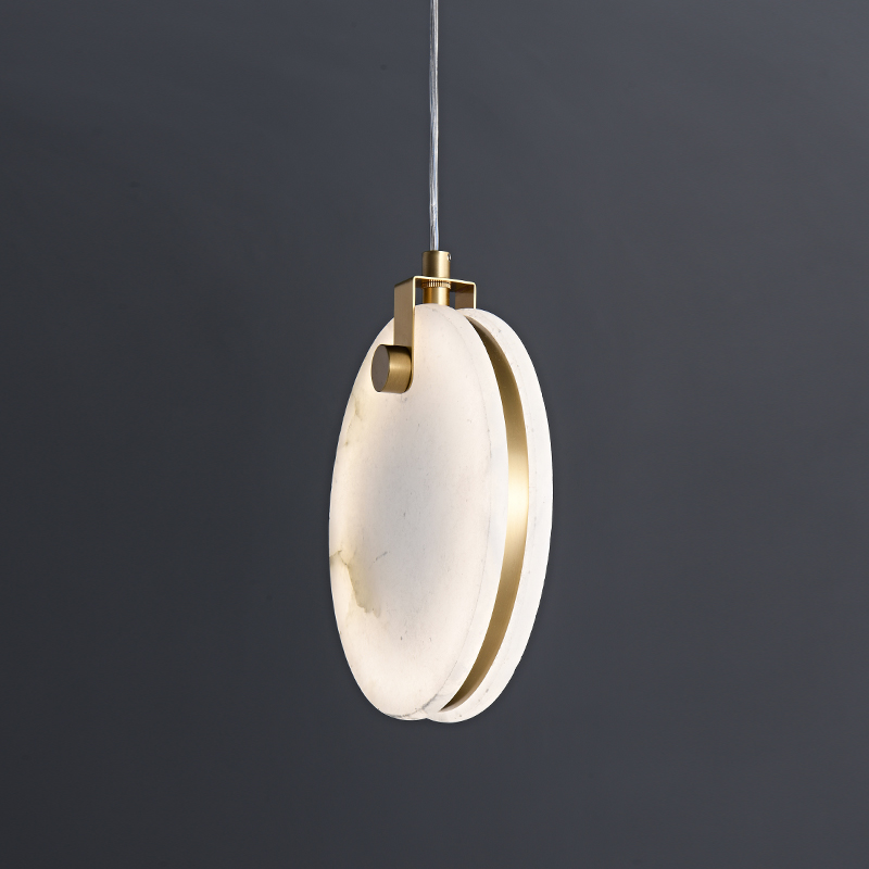 Glam Modern Gold Pendant Light with Transmission Marble Stone Shade Diffuser for Kitchen/Dining Room