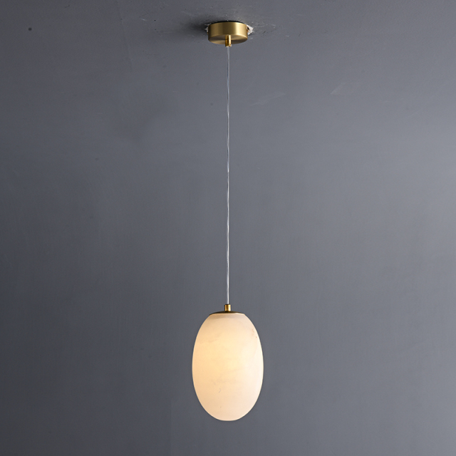 Modern Transmission Pendant Light in Gold Finish with Oval Globe Marble Stone Diffuser for Kitchen/Dining Room