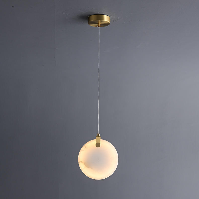 Glam Modern Gold Pendant Light with Transmission Marble Stone Shade Diffuser for Kitchen/Dining Room