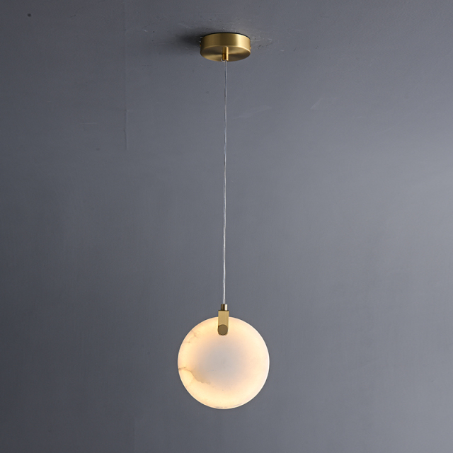 Glam Modern Gold Pendant Light with Transmission Marble Stone Shade Diffuser for Kitchen/Dining Room