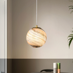 Mid-century Natural Mood Ball Pendant Light with Earthy Color Glass Globe Diffuser for Kitchen/Dining Room