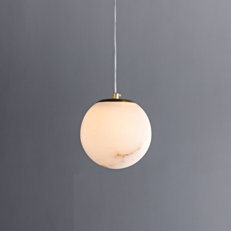 Modern Gold Transmission Pendant Light with Round Ball Marble Stone Diffuser for Kitchen/Bedside