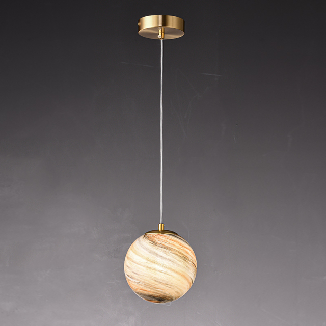 Mid-century Natural Mood Ball Pendant Light with Earthy Color Glass Globe Diffuser for Kitchen/Dining Room