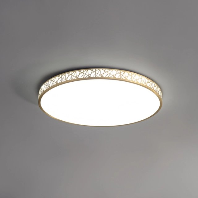 Modern Gold Round Geometric Patterns LED Flush Mount Ceiling Lights for Living Room Kitchen