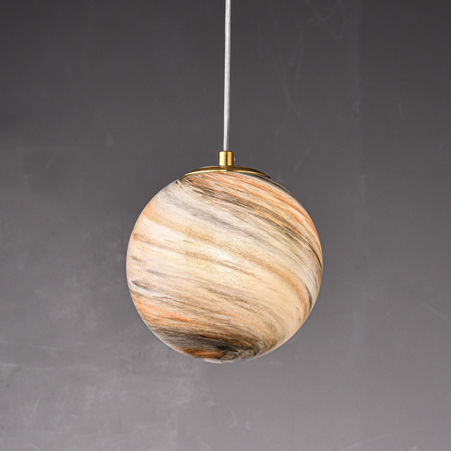 Mid-century Natural Mood Ball Pendant Light with Earthy Color Glass Globe Diffuser for Kitchen/Dining Room