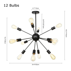 Contemporary 12/20-Lights Black Sputnik Chandelier For Living Room Bedroom