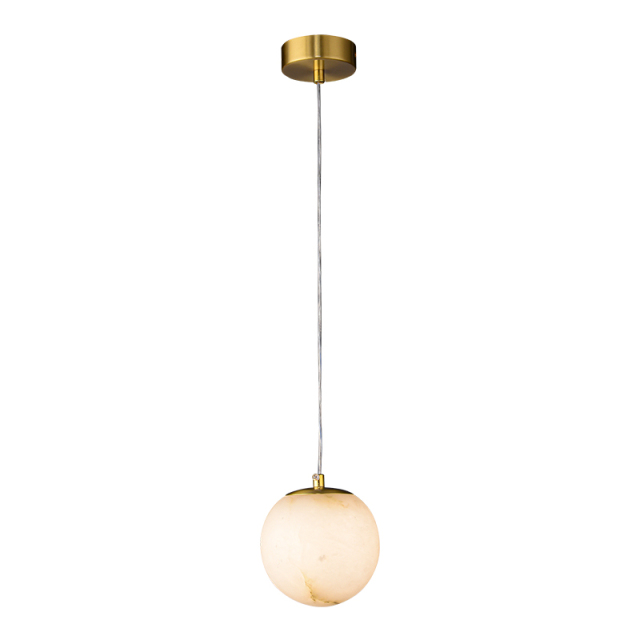 Modern Gold Transmission Pendant Light with Round Ball Marble Stone Diffuser for Kitchen/Bedside