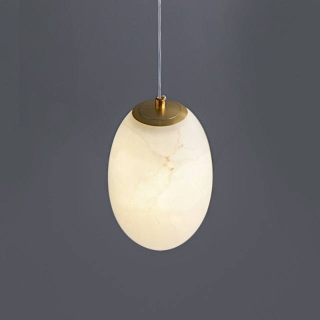 Modern Transmission Pendant Light in Gold Finish with Oval Globe Marble Stone Diffuser for Kitchen/Dining Room