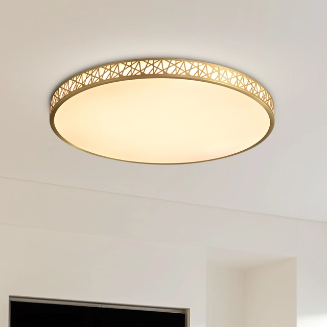 Modern Gold Round Geometric Patterns LED Flush Mount Ceiling Lights for Living Room Kitchen