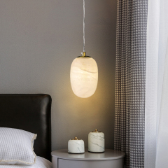 Modern Transmission Pendant Light in Gold Finish with Oval Globe Marble Stone Diffuser for Kitchen/Dining Room
