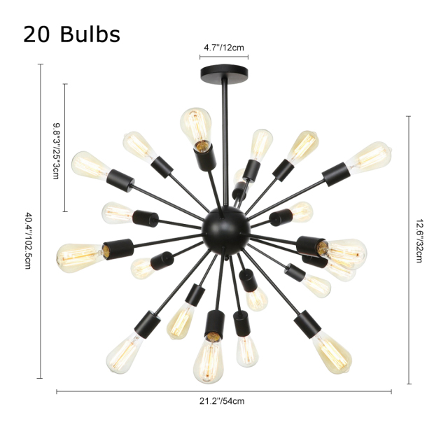 Contemporary 12/20-Lights Black Sputnik Chandelier For Living Room Bedroom