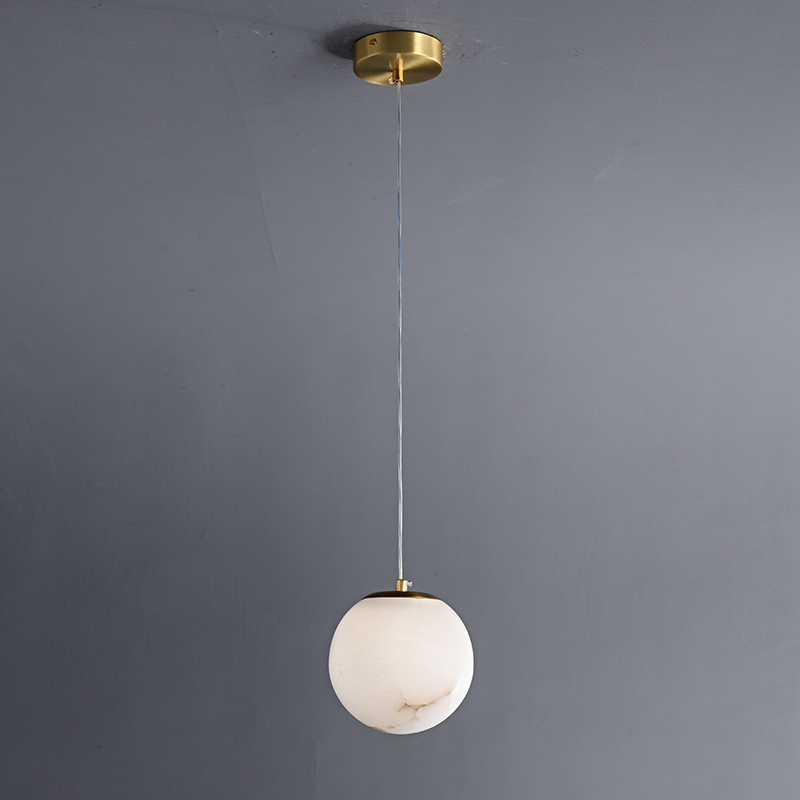 Modern Gold Transmission Pendant Light with Round Ball Marble Stone Diffuser for Kitchen/Bedside