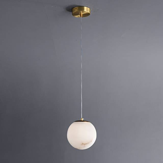 Modern Gold Transmission Pendant Light with Round Ball Marble Stone Diffuser for Kitchen/Bedside