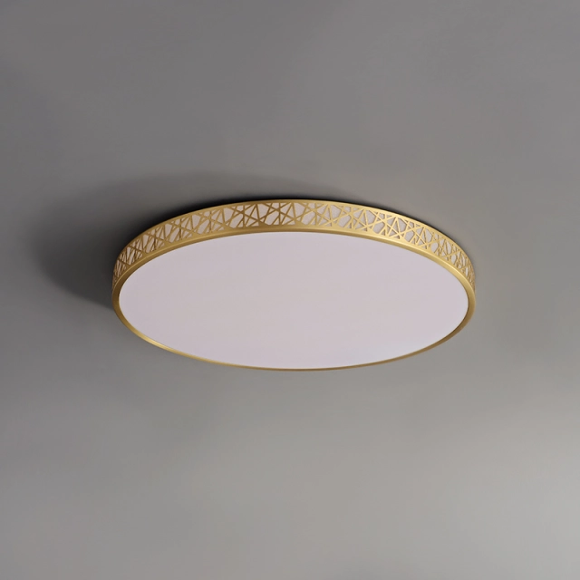 Modern Gold Round Geometric Patterns LED Flush Mount Ceiling Lights for Living Room Kitchen