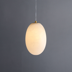 Modern Transmission Pendant Light in Gold Finish with Oval Globe Marble Stone Diffuser for Kitchen/Dining Room