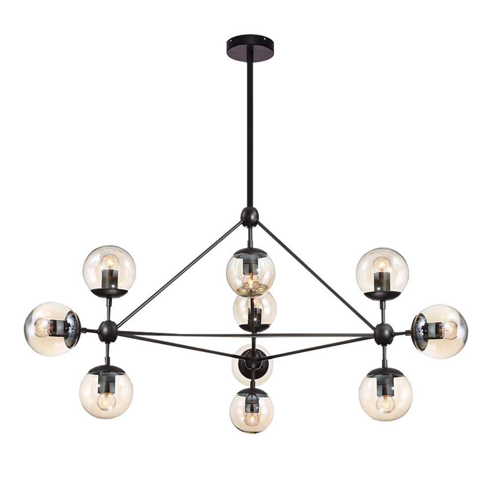 Modern Design Modo Chandelier in Black with Mouth Transparent Glass, 4 Sides 15 Globes for Bedroom Living Room