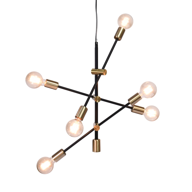 Modern Contemporary 6 Light Sputnik Linear Chandelier in Brass/ Black for Living Room/Dining Room/ Bedroom