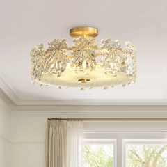 Glam Modern Sparkle Flush Mount Ceiling Light in Glass Circle Round Shape for Living Room Dining Room Bedroom